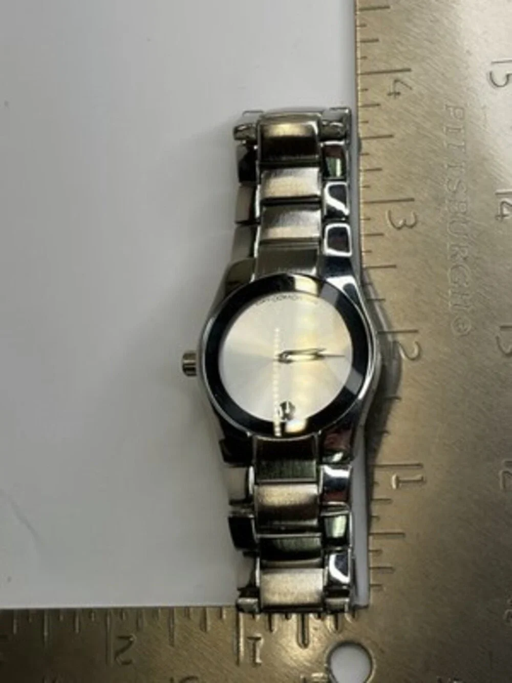 Movado Swiss Quartz Women’s Stainless Steel Watch Silver Sunray Dial w/ Box